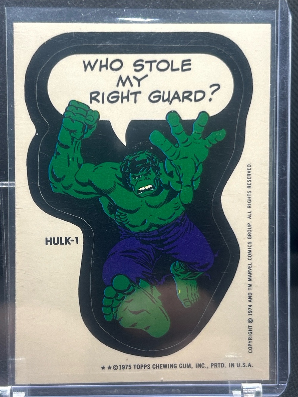 1975 Topps Hulk-1 Who Stole My Right Guard? Trading Card